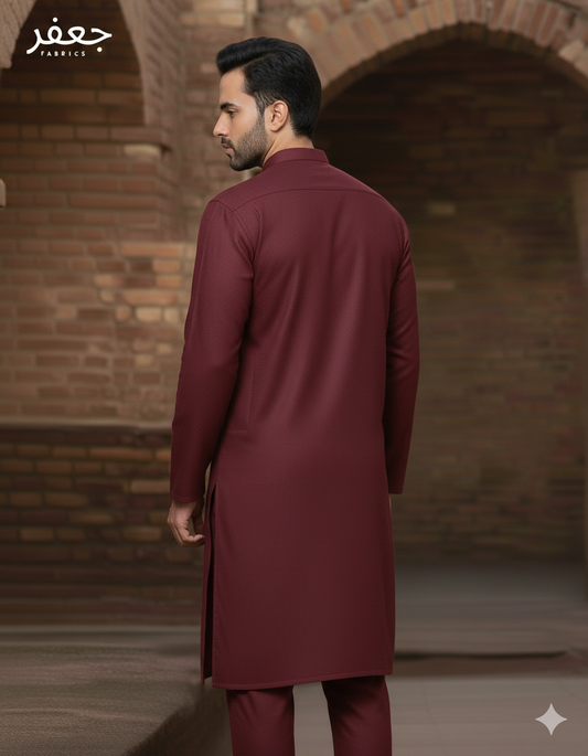 (Unstitched) Premium Maroon Wash & Wear Boski – Effortless Comfort & Style